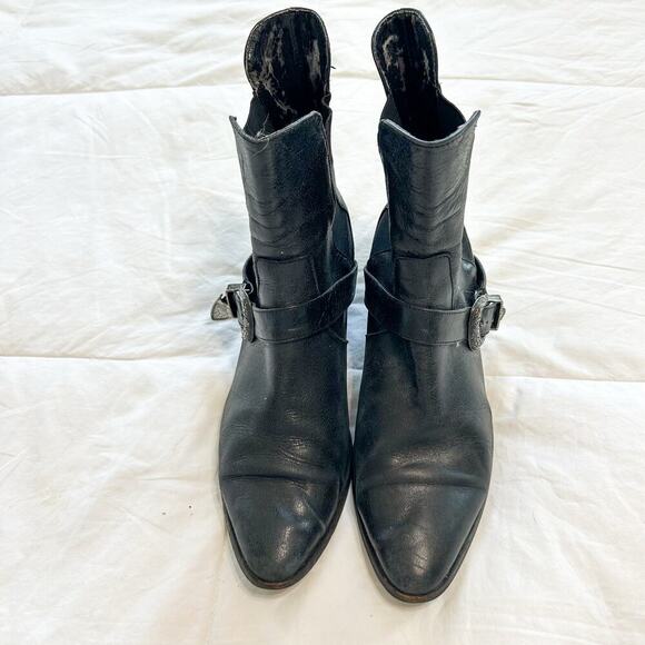 Zara Basic Black Leather Buckled Western Ankle Boots Women’s Size 9 - Picture 5 of 11